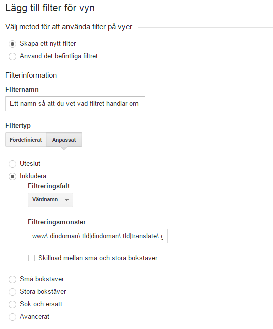 Filter värdnamn Google Analytics