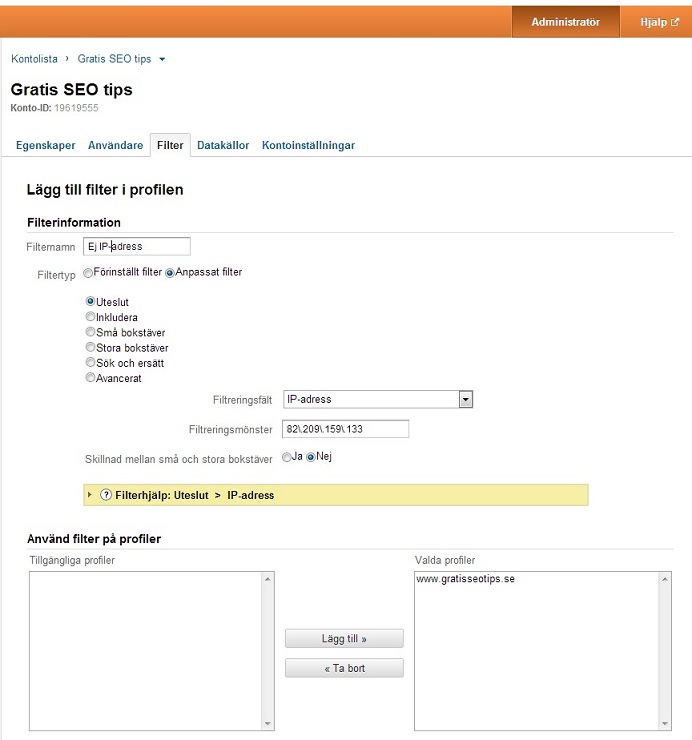 Google Analytics Lägg till filter