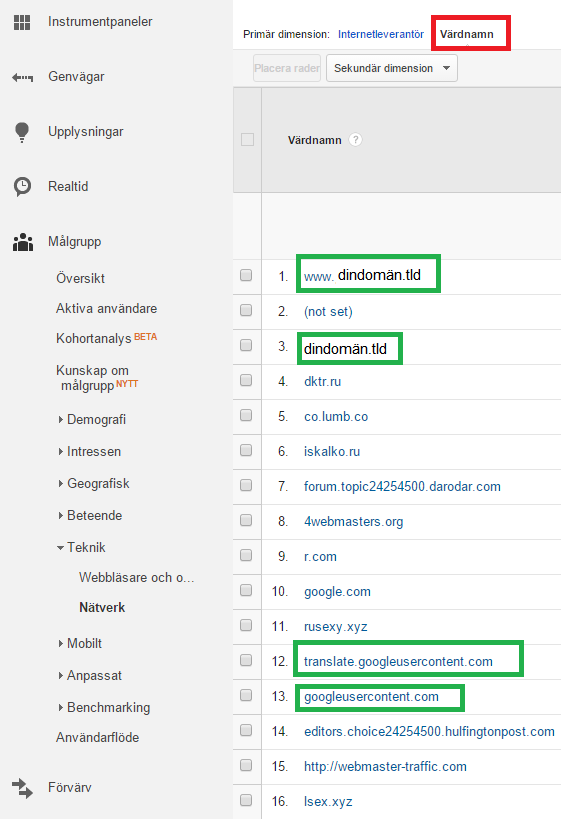 Värdnamn Google Analytics